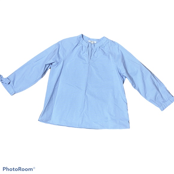 MADEWELL Striped Tie-Sleeve Popover Top blue & white size Small - Picture 4 of 9